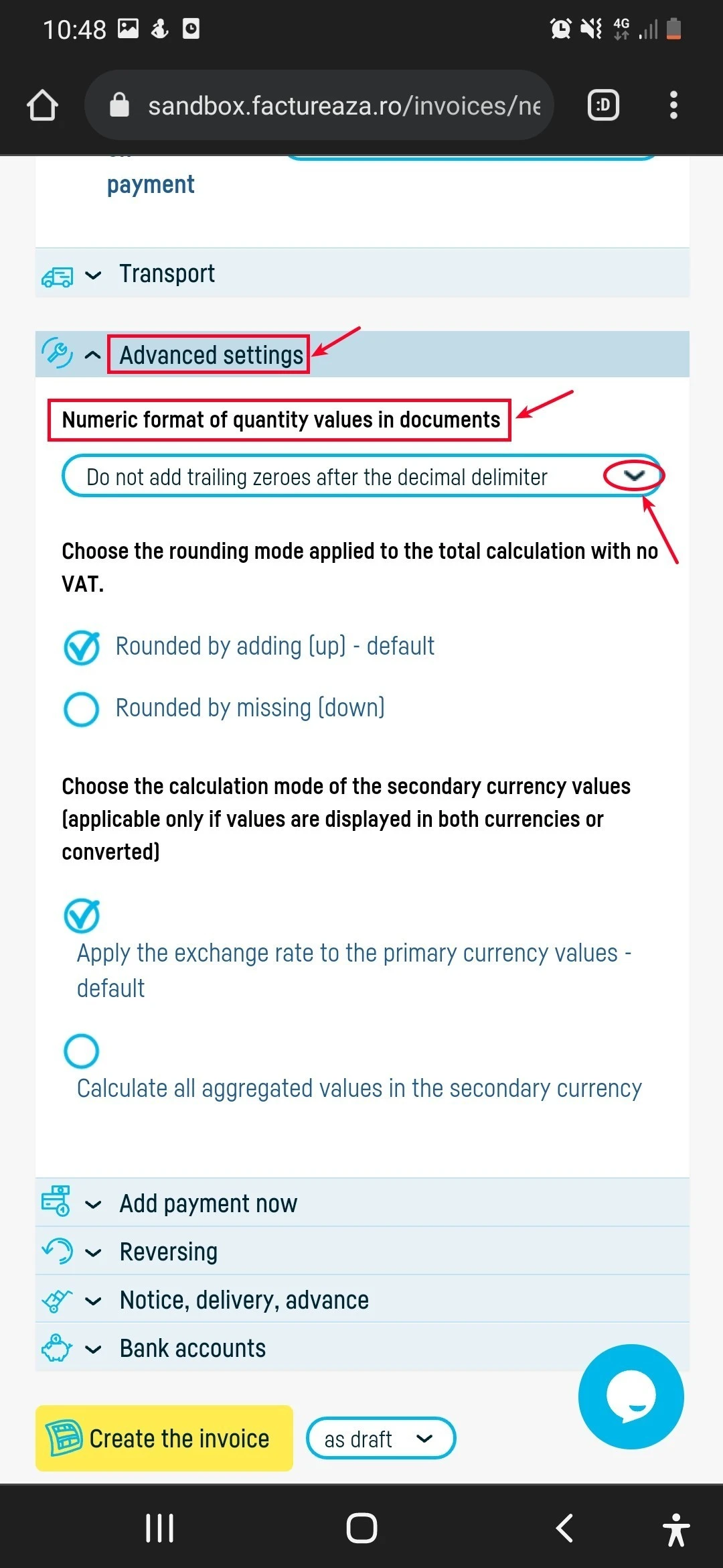 Direct setting of quantity decimals in documents - step 1