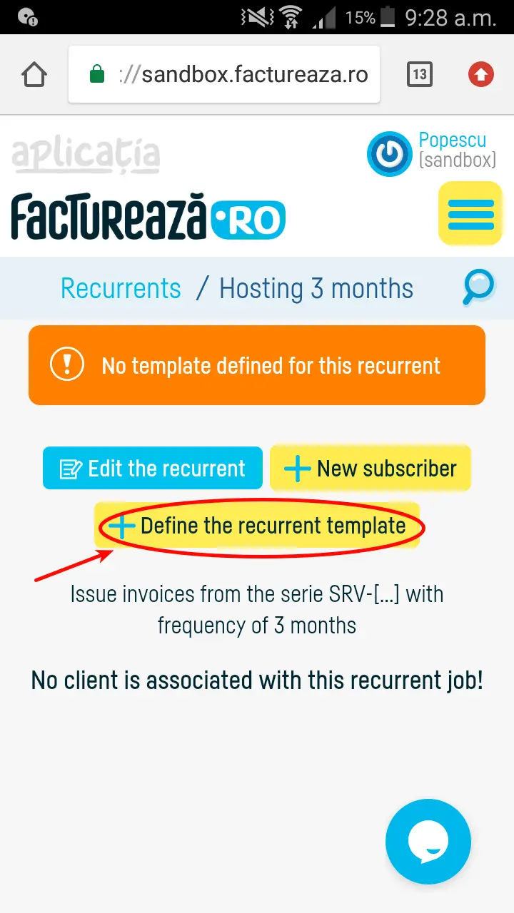 How do I define an invoice for a recurrent? - step 3