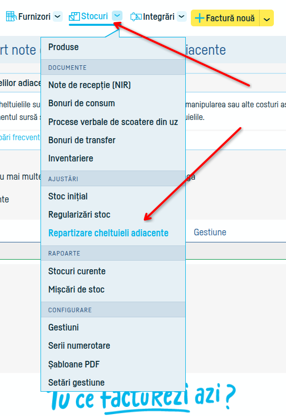 Nota de repartizare a cheltuielilor adiacente - pasul 1