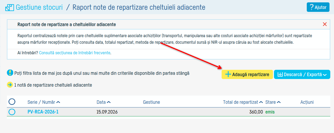 Nota de repartizare a cheltuielilor adiacente - pasul 2