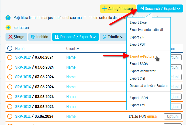 Cum transmiți automat mai multe facturi la efactura - pasul 4
