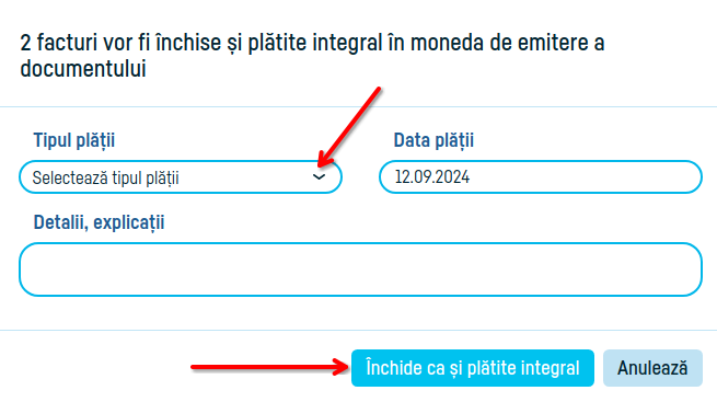 Cum adaug o plată pe factură - pasul 10