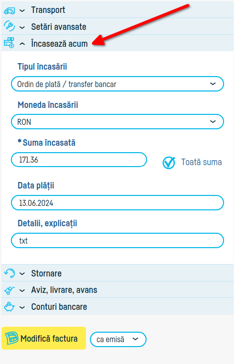Cum adaug o plată pe factură - pasul 8