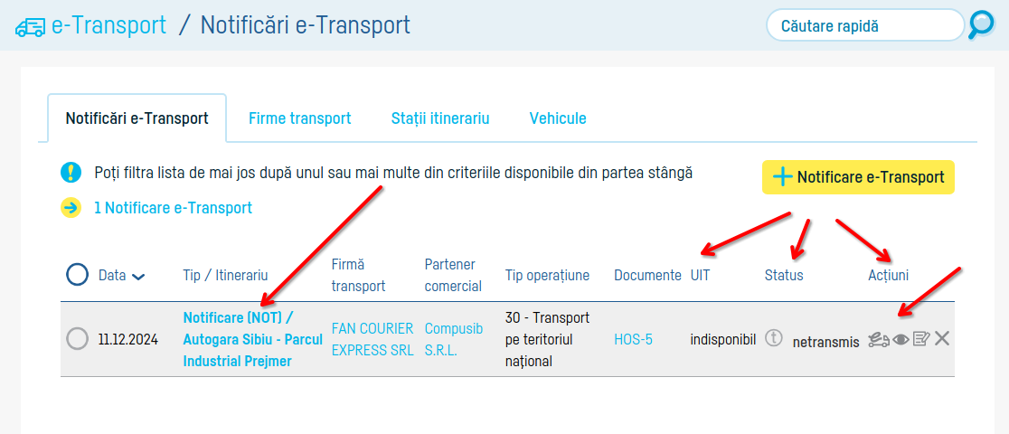 Cum transmiți notificarea e-Transport - pasul 13