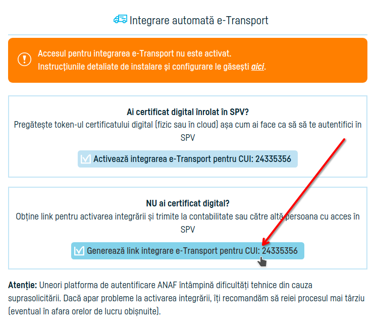 Cum activezi integrarea automată cu e-Transport - pasul 4