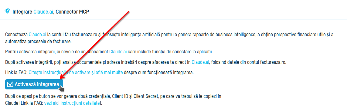 Cum conectezi Claude.ai la factureaza.ro - pasul 2
