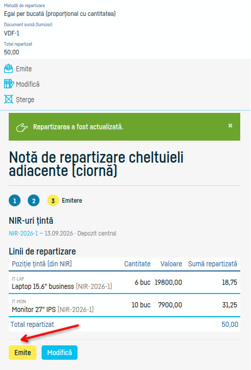 Nota de repartizare a cheltuielilor adiacente - pasul 5