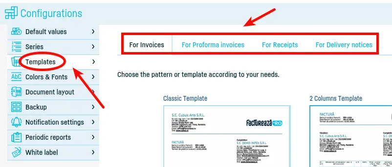 How do I set a default invoice template? - step 2