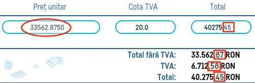 Modalitate de rotunjire la calculul totalului fără TVA - pasul 2