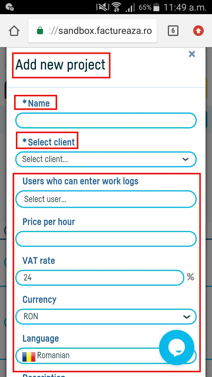 How do I add a work log project? - step 3