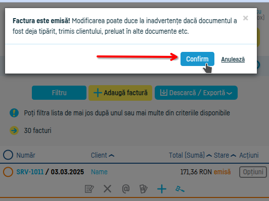 Cum pot schimba datele de pe o factură salvată? - pasul 3