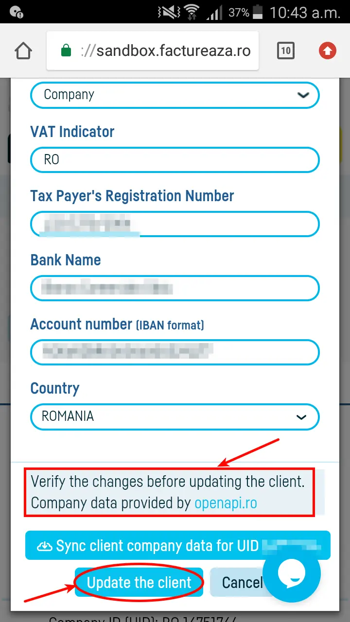 Notifications about changes in your client's data - step 7