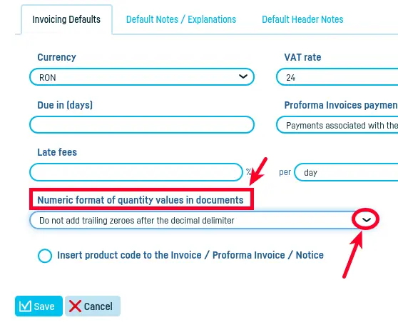 Numeric format of quantity values in documents - step 3