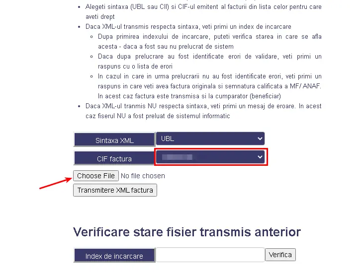 choose file si incarcare factura