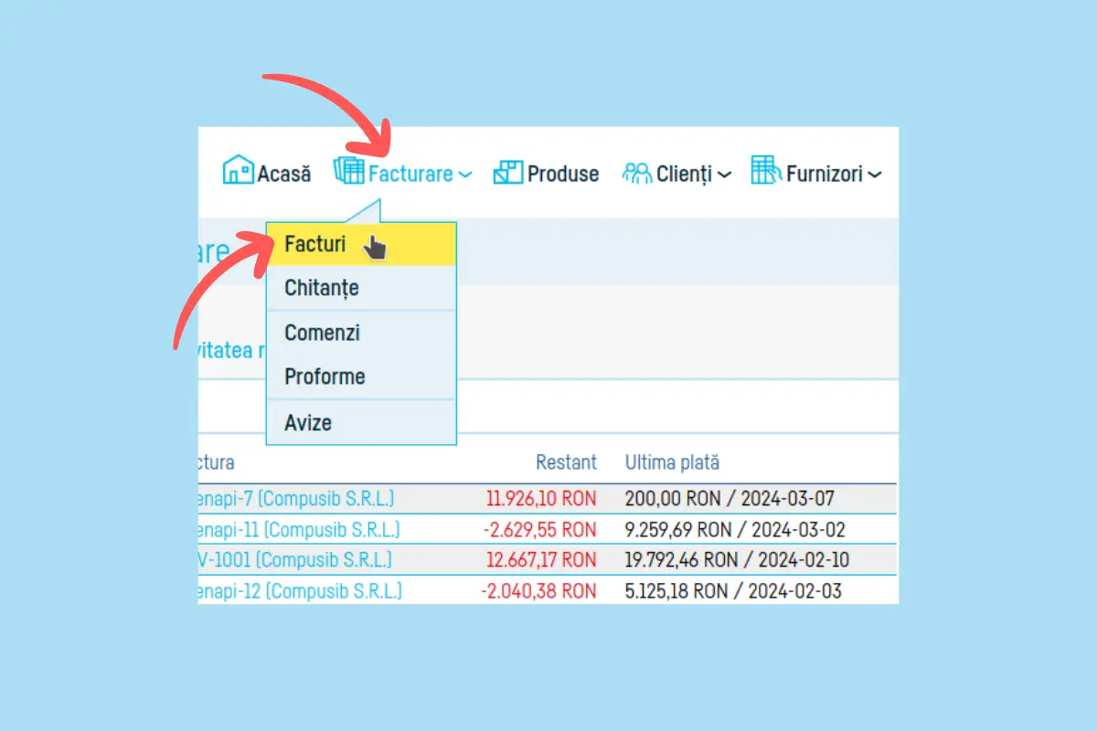 Cum trimit o factură pe e-mail direct din aplicație - pasul 1