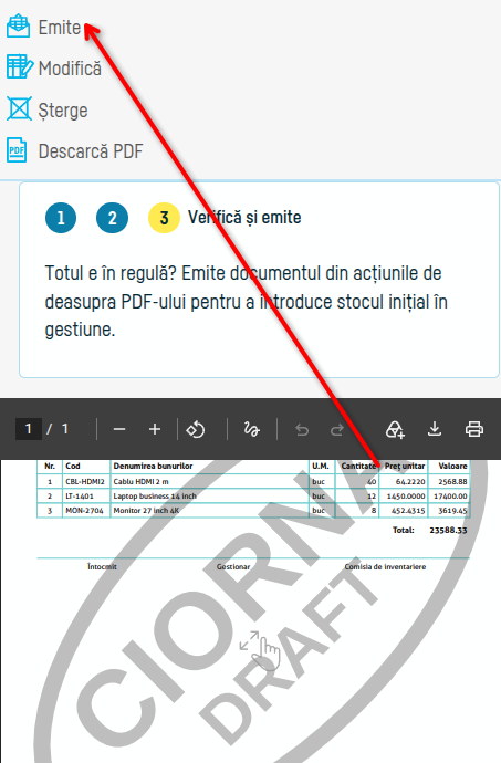 Cum adaugi un stoc inițial - pasul 8