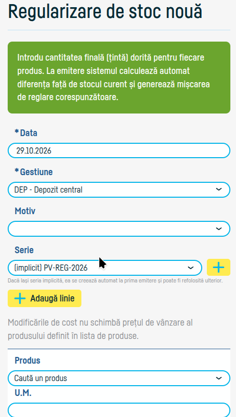 Cum adaugi o regularizare de stoc - pasul 4