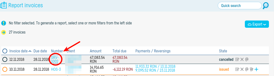 How do I export an invoice to SAGA? - pasul 2