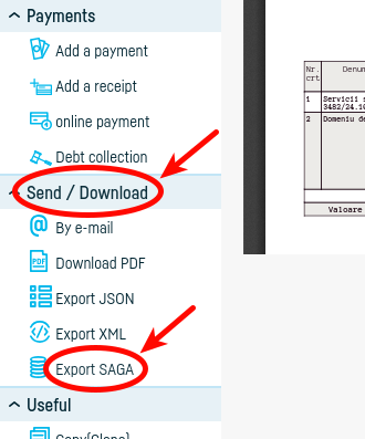 How do I export an invoice to SAGA? - pasul 3