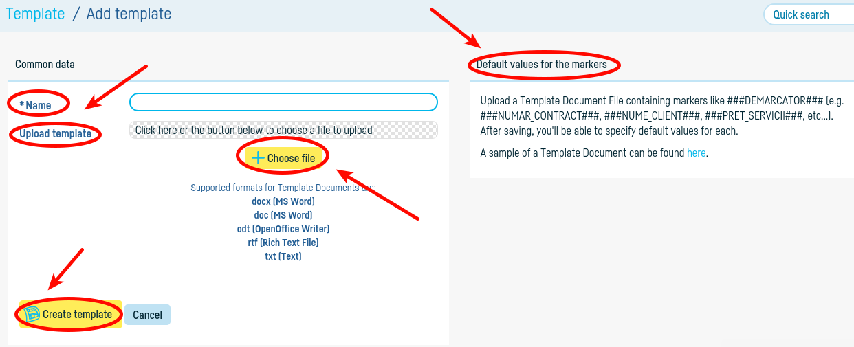 How do I define a standard document template? - pasul 4