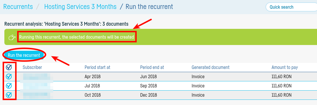 Automatically invoices issuing when running recurrents - pasul 2