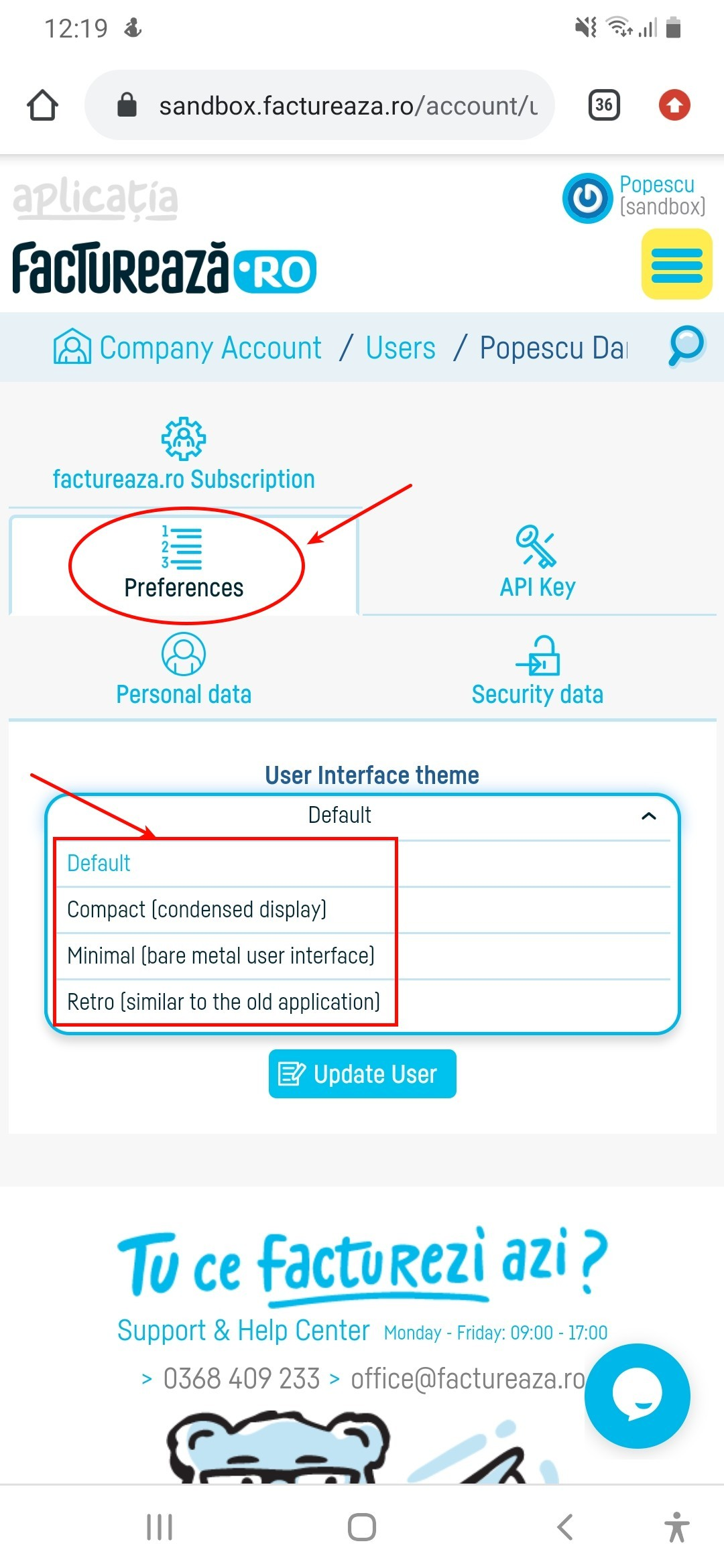 How do I change the interface theme? - pasul 2