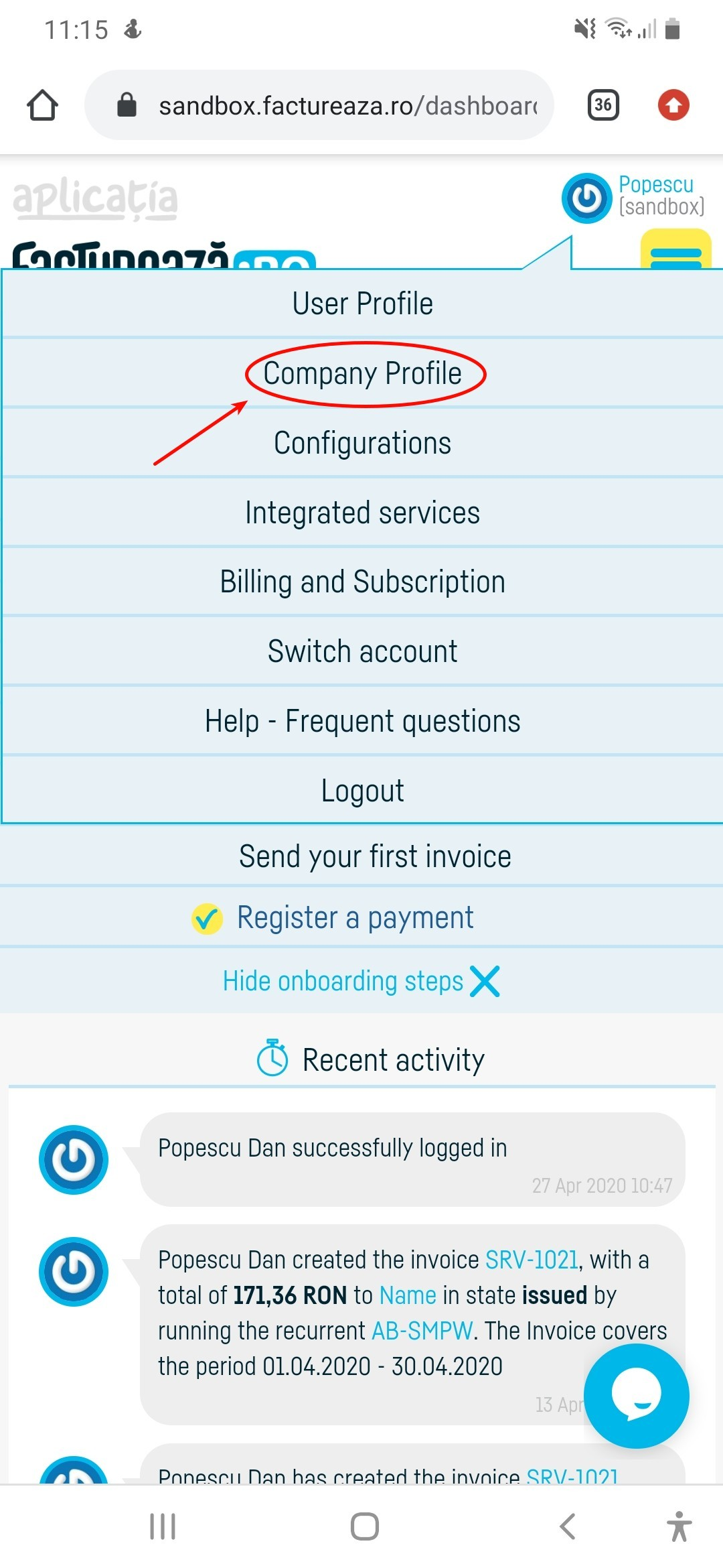 How do I enable 'Pays VAT on payment'? - pasul 1