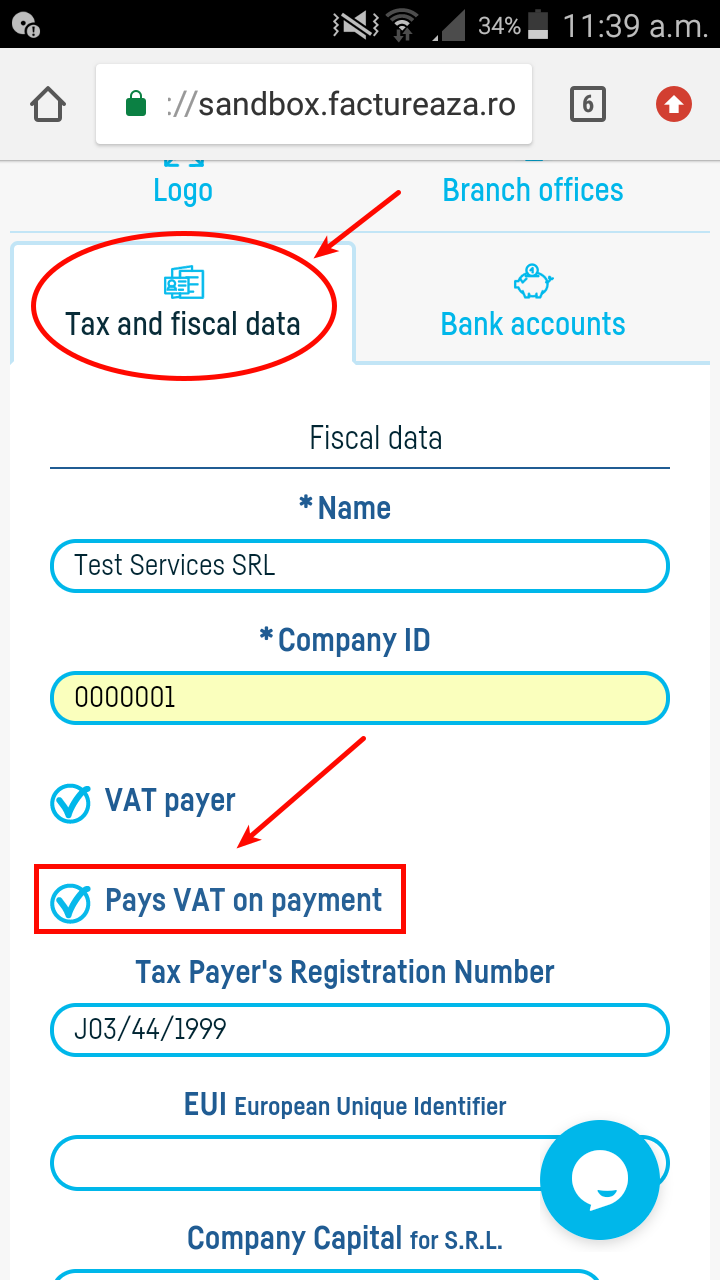 How do I enable 'Pays VAT on payment'? - pasul 2