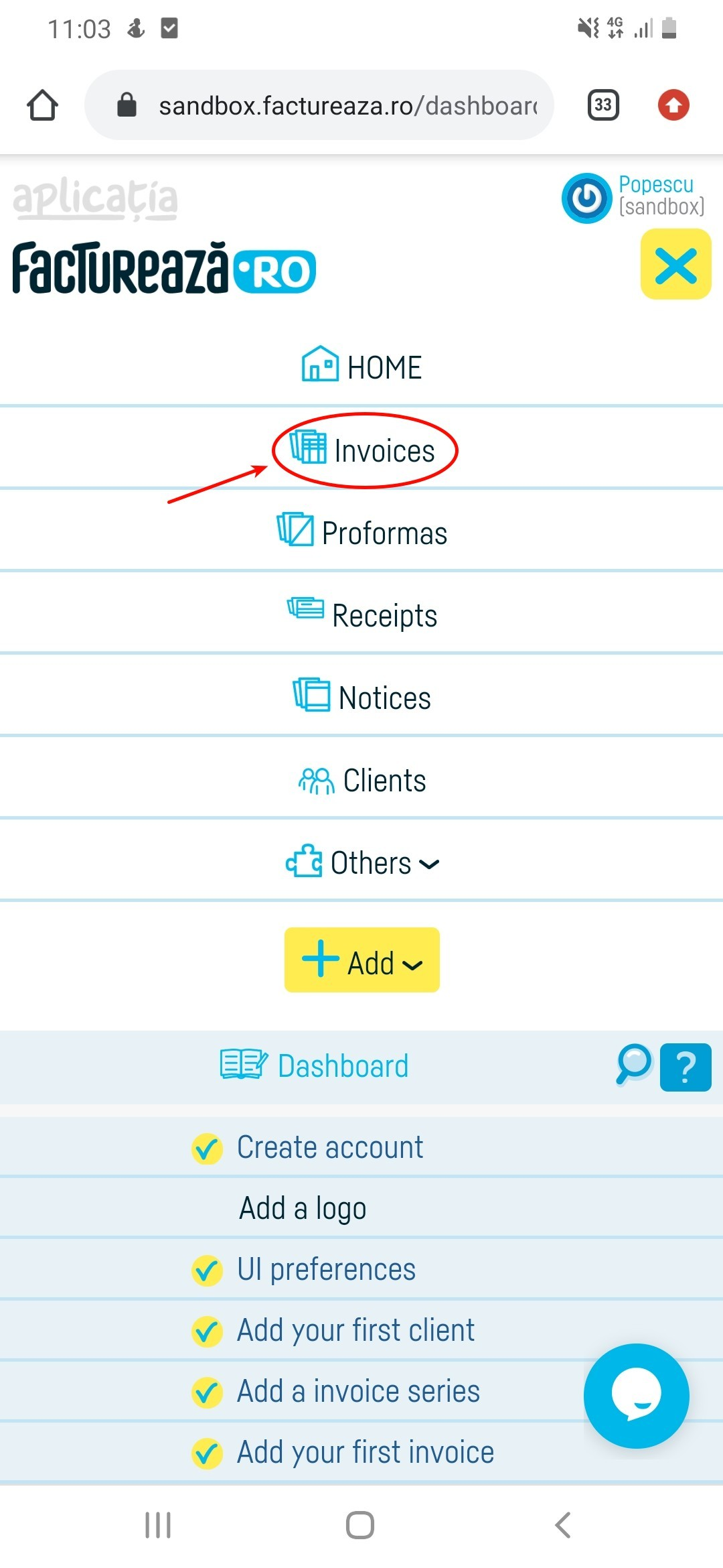 How do I export an invoice to SAGA? - pasul 1