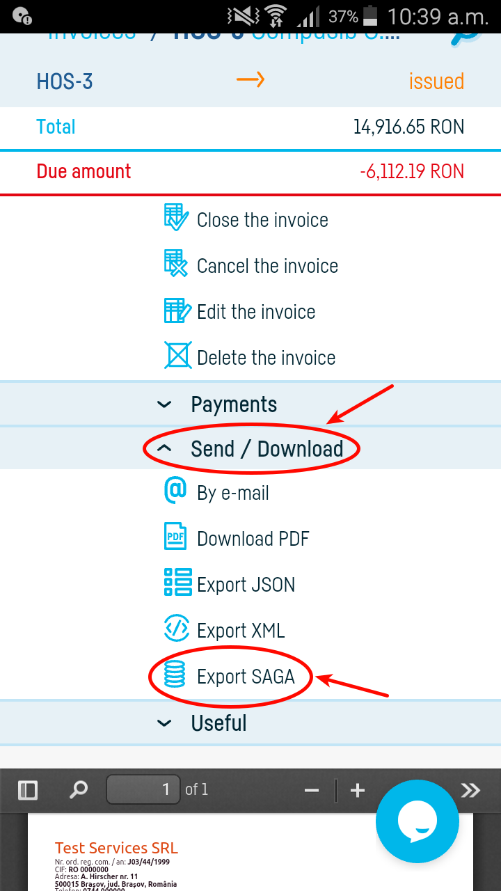 How do I export an invoice to SAGA? - pasul 2