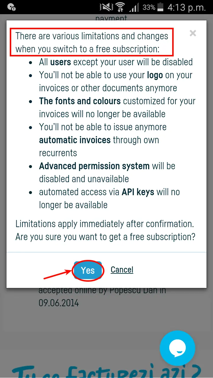 How do I switch to a free subscription? - step 6