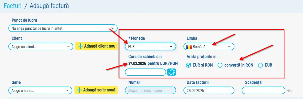 Cum fac o factură în valută? - pasul 1