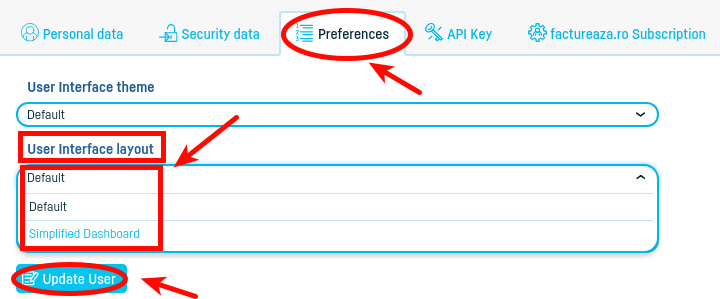 User interface layout setting - pasul 2