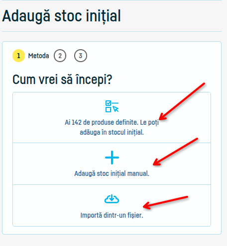 Cum adaugi un stoc inițial - pasul 2