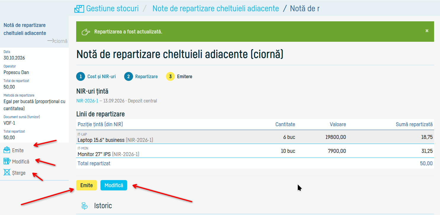 Nota de repartizare a cheltuielilor adiacente - pasul 5
