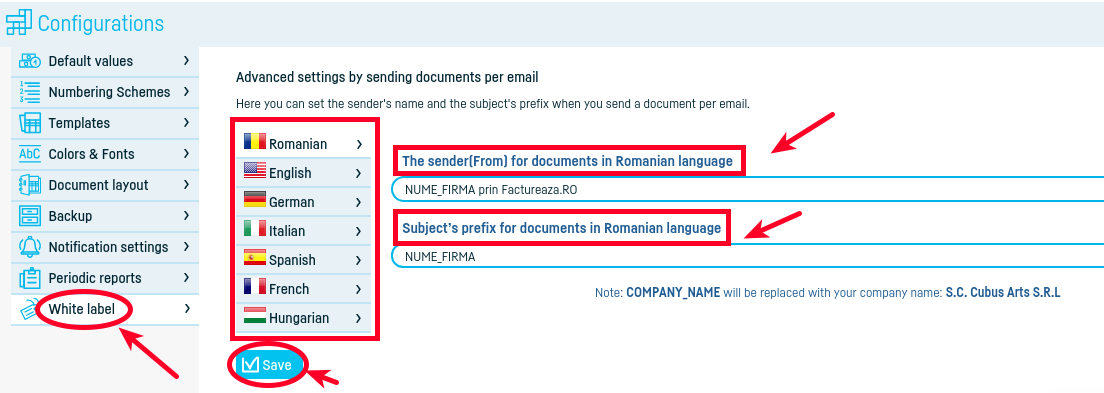 Advanced settings for sending documents by email - pasul 2