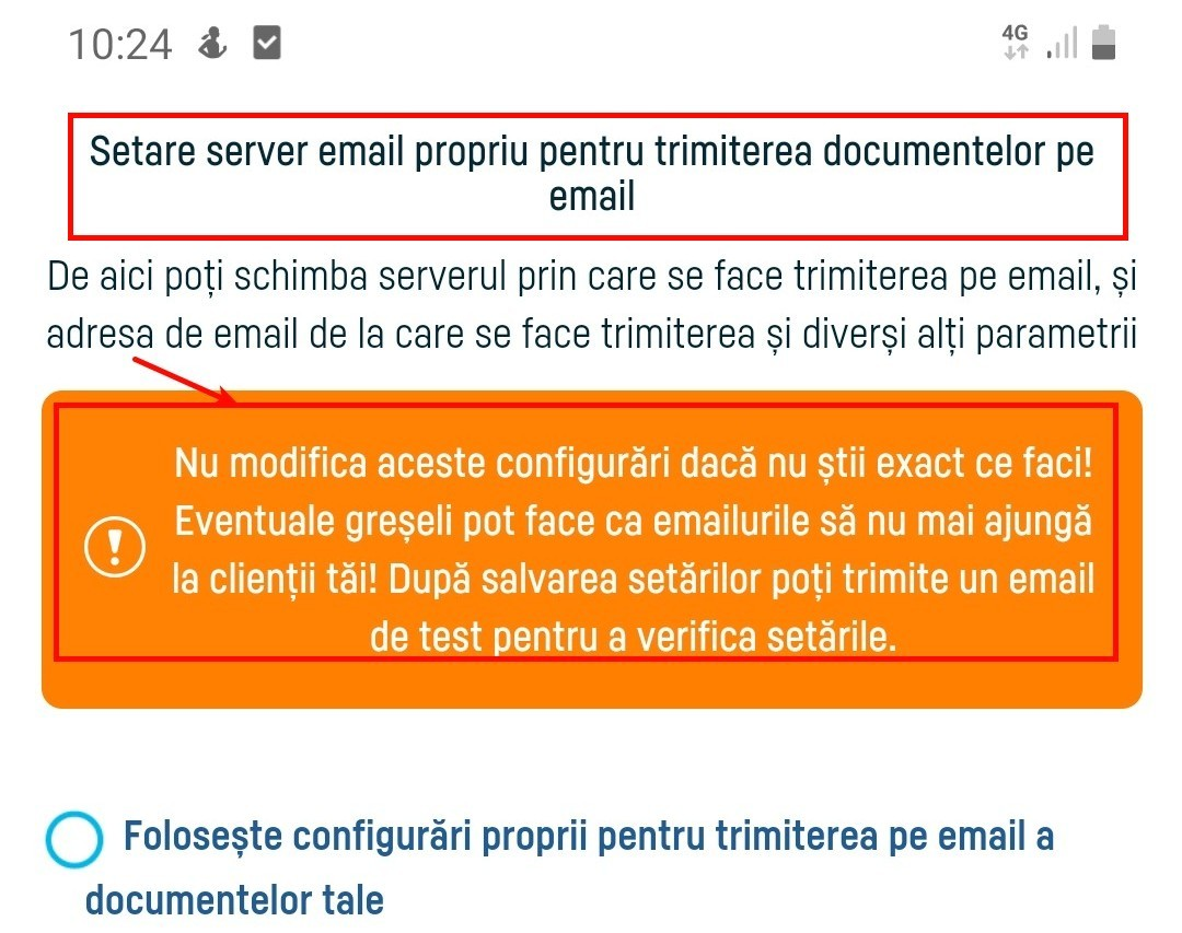 Setări avansate la trimiterea documentelor pe email - pasul 3