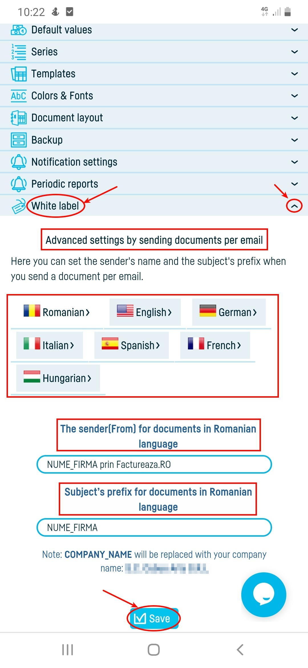 Advanced settings for sending documents by email - pasul 2