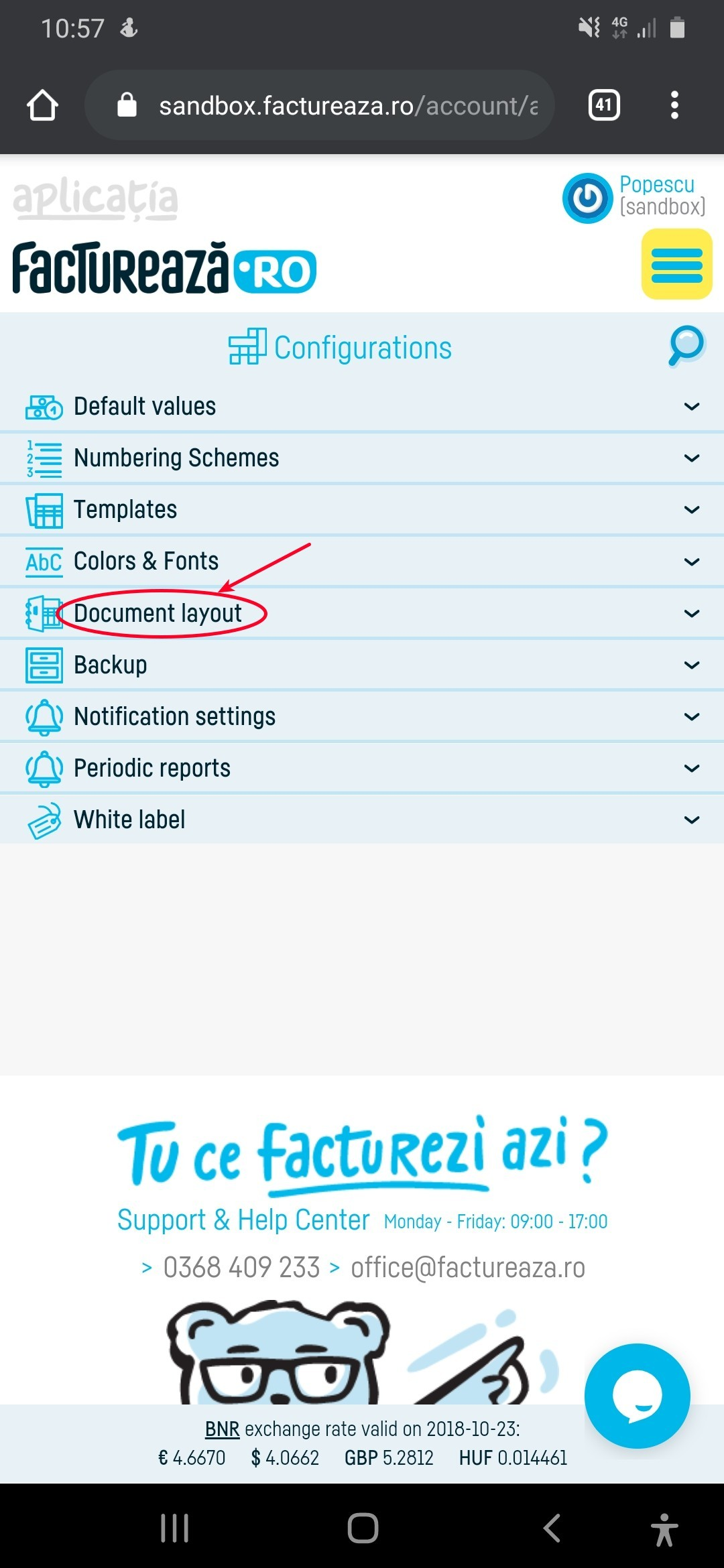 Document layout settings - pasul 2