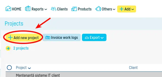 How do I add a work log project? - step 2