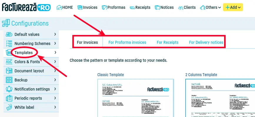 How do I change the invoice template? - step 2