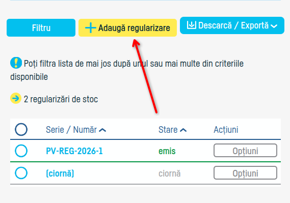 Cum adaugi o regularizare de stoc - pasul 3