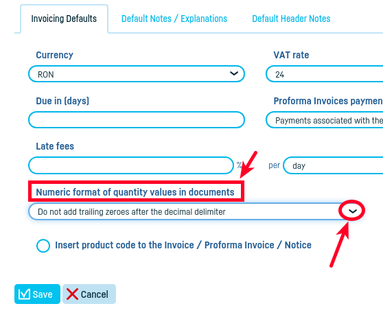 Numeric format of quantity values in documents - pasul 3