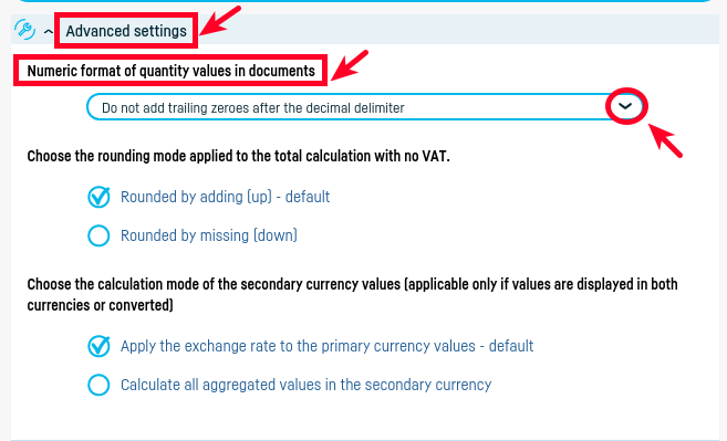 Direct setting of quantity decimals in documents - pasul 1