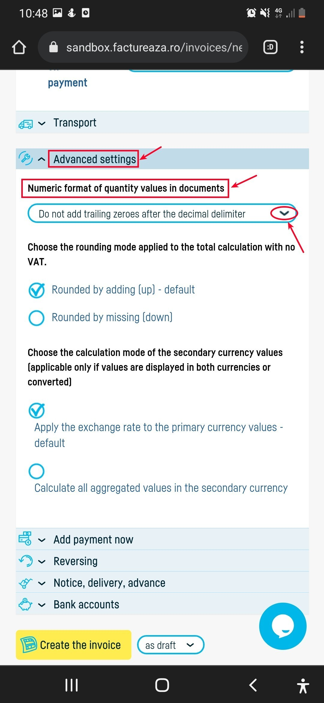 Direct setting of quantity decimals in documents - pasul 1