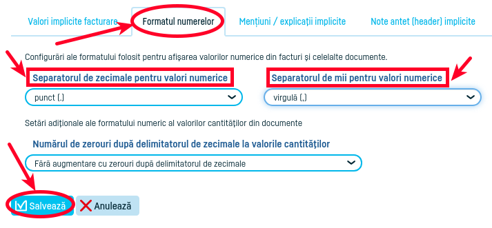 Formatul valorilor numerice în facturi - pasul 3
