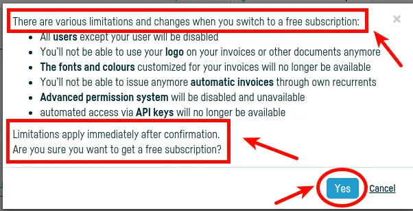 How do I switch to a free subscription? - step 4