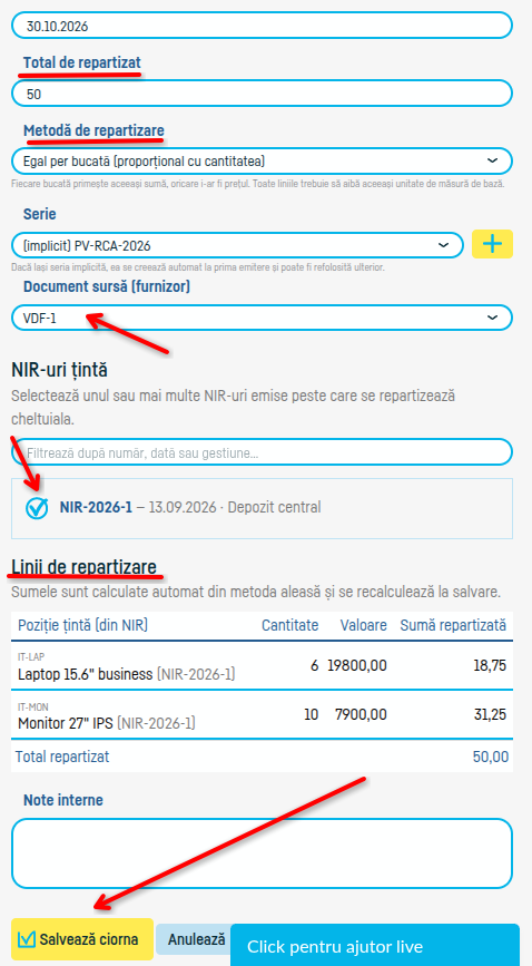 Nota de repartizare a cheltuielilor adiacente - pasul 4