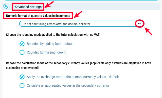 Direct setting of quantity decimals in documents - step 1