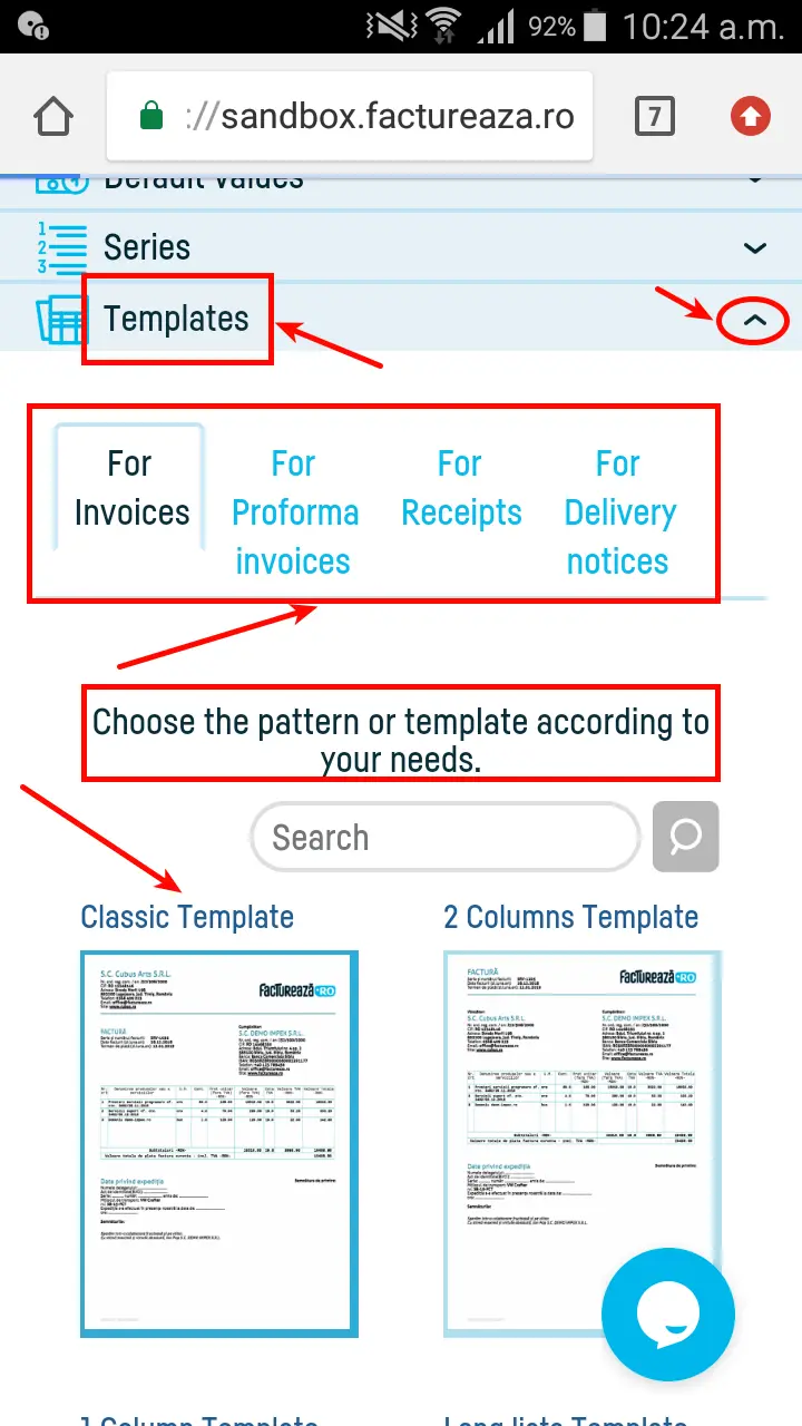 How do I set a default invoice template? - step 2